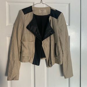 ZARA jacket, Size S, beige & black (linen and leather)